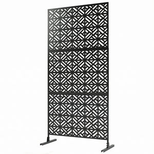 Panneau Brise Vue décoratif Extérieur Claustra Décoratif Jardin 3 Panneaux à motif géométrique paravent extérieur avec support en métal 92 x 40 x 192 cm, Noir