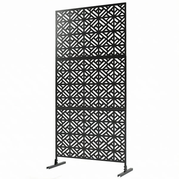 Panneau Brise Vue décoratif Extérieur Claustra Décoratif Jardin 3 Panneaux à motif géométrique paravent extérieur avec support en métal 92 x 40 x 192 cm, Noir