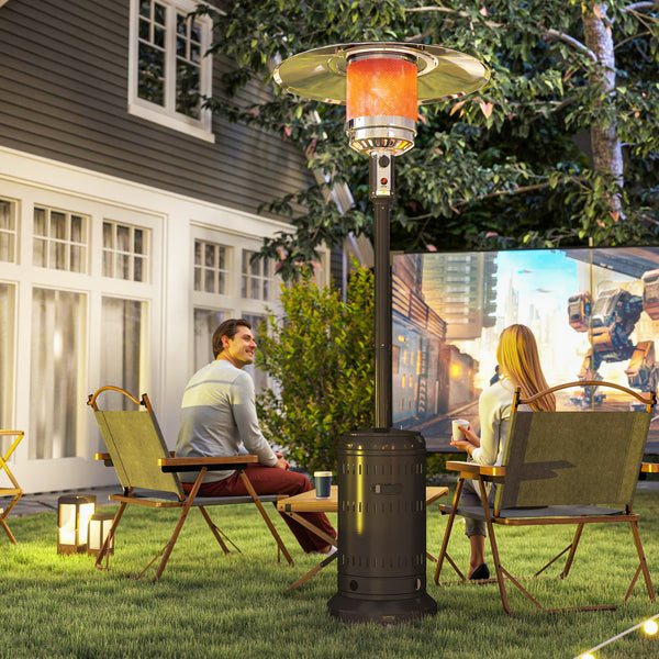 Chauffage exterieur terrasse, parasol chauffant gaz portable 11 KW niveaux de chauffe réglable avec protection anti-basculement et roulettes pour jardin, surface chauffable 7 m², noir