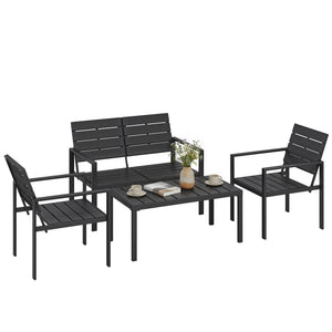 Salon de jardin extérieur 4 pièces avec canapé 2 places, 2 chaises et table basse, mobilier de jardin terrasse veranda, noir