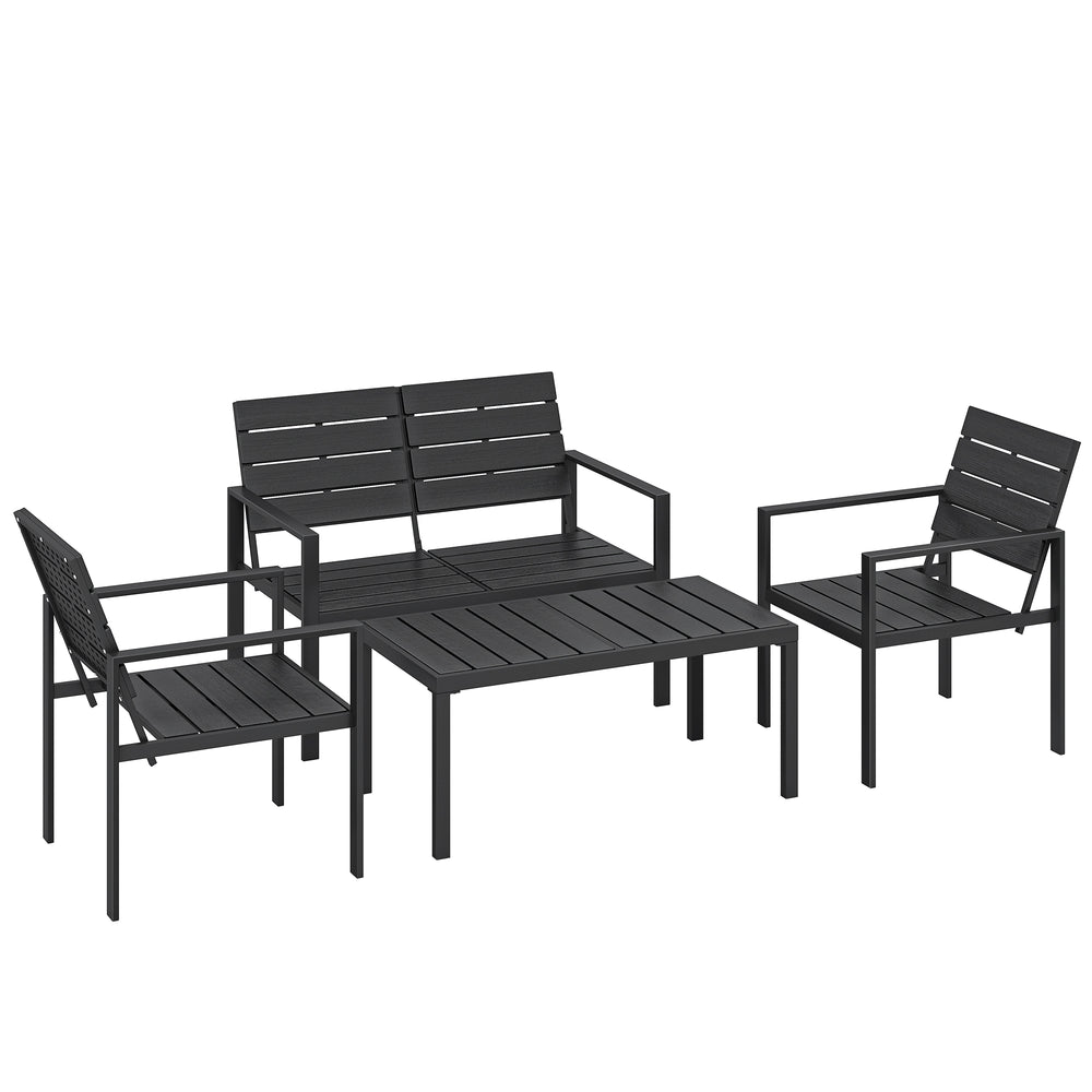 Salon de jardin extérieur 4 pièces avec canapé 2 places, 2 chaises et table basse, mobilier de jardin terrasse veranda, noir