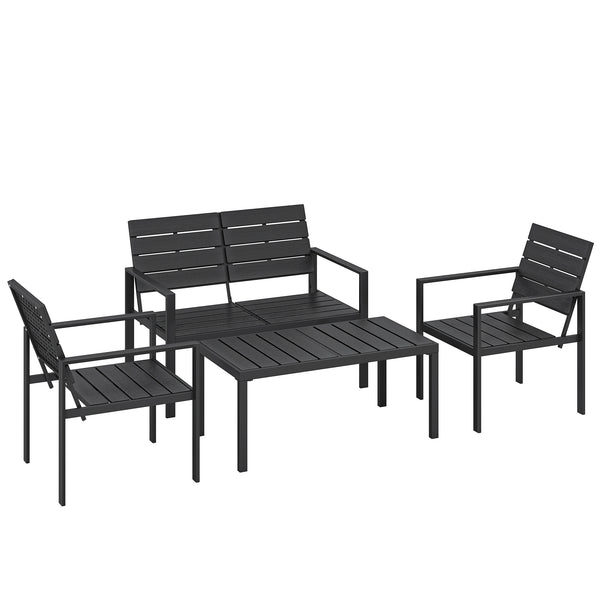 Salon de jardin extérieur 4 pièces avec canapé 2 places, 2 chaises et table basse, mobilier de jardin terrasse veranda, noir