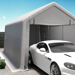 Carport tente de garage 3 x 5,2 m, abri voiture extérieur, tente de stockage avec porte enroulable amovible, carport pour voiture, camion, bateau, gris