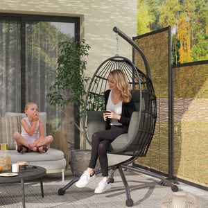 Fauteuil suspendu, fauteuil oeuf suspendu panier pliable, chaise hamac balançoire, avec coussin rembourré, oreiller, porte-gobelet, pour intérieur et extérieur, gris foncé