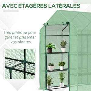 Serre de Jardin avec Étagères 3 Niveaux, Petite Serre de Balcon en Bâche PE 140 g/㎡ Renforcée et Châssis Acier, pour Légumes et Fleurs, Intérieur et Extérieur, 143 x 138 x 190 cm, Vert