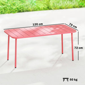 Table de Salle à Manger Extérieure 120 x 70 cm pour 4 Personnes, Table de Jardin Rectangulaire avec Plateau à Lattes, Bords Arrondis et Cadre en Acier Résistant à la Rouille, Rouge