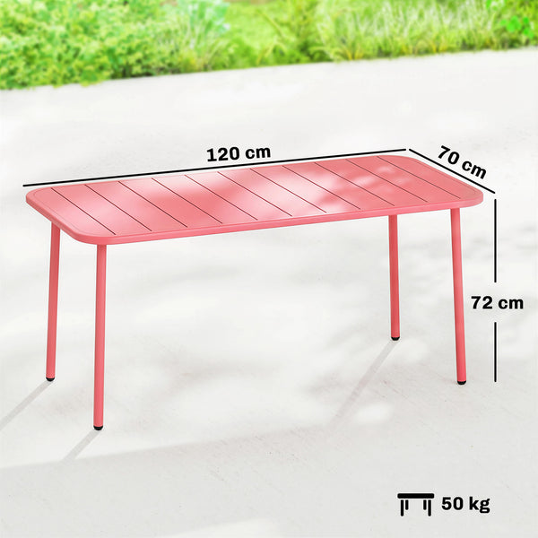 Table de Salle à Manger Extérieure 120 x 70 cm pour 4 Personnes, Table de Jardin Rectangulaire avec Plateau à Lattes, Bords Arrondis et Cadre en Acier Résistant à la Rouille, Rouge