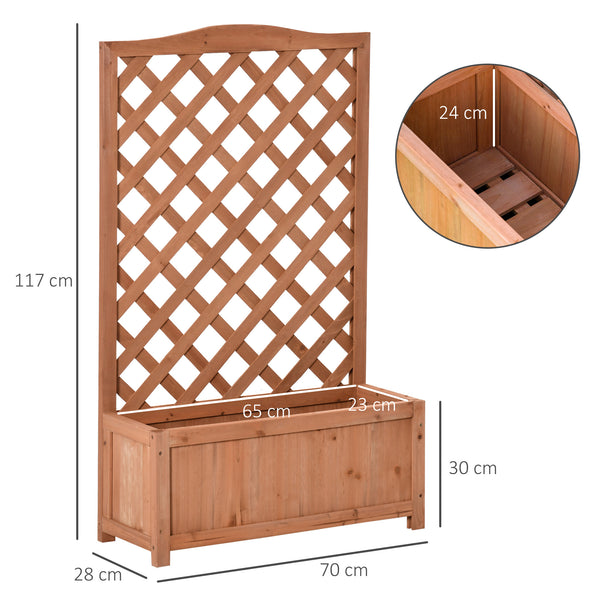 Jardinière avec treillis, bac à fleurs, lit surélevé, pour plantes grimpantes, légumes, fleurs, en bois massif, intérieur et extérieur, cour, jardin, balcon, 70 x 28 x 117 cm, marron