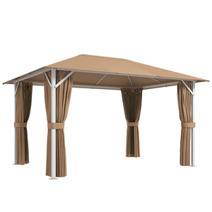Tonnelle de Jardin 3x4m avec Structure Stable en Métal 60mm - Pavillon Protection UV50+ et 10 Trous de Drainage - Barnum de Réception avec Rideaux et Moustiquaire pour Terrasse, Khaki