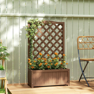 Jardinière avec treillis, bac à fleurs, lit surélevé, pour plantes grimpantes, légumes, fleurs, en bois massif, intérieur et extérieur, cour, jardin, balcon, 70 x 28 x 117 cm, café foncé