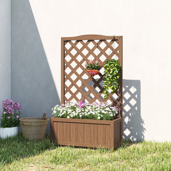 Jardinière avec treillis, bac à fleurs, lit surélevé, pour plantes grimpantes, légumes, fleurs, en bois massif, intérieur et extérieur, cour, jardin, balcon, 70 x 28 x 117 cm, café foncé