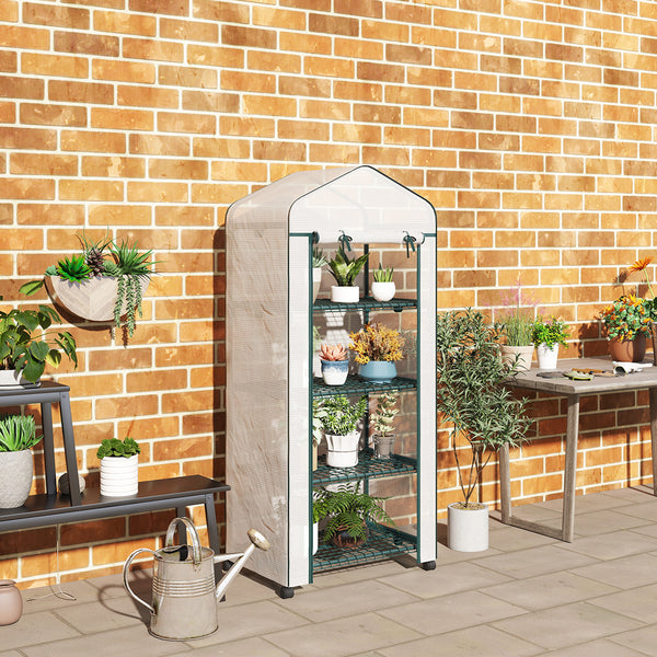 Serre de jardin avec étagères 4 niveaux, serre de balcon, bâche renforcée, châssis en acier, porte zippée, pour légumes plantes fleurs, intérieur et extérieur, 69 x 50 x 165 cm, blanc