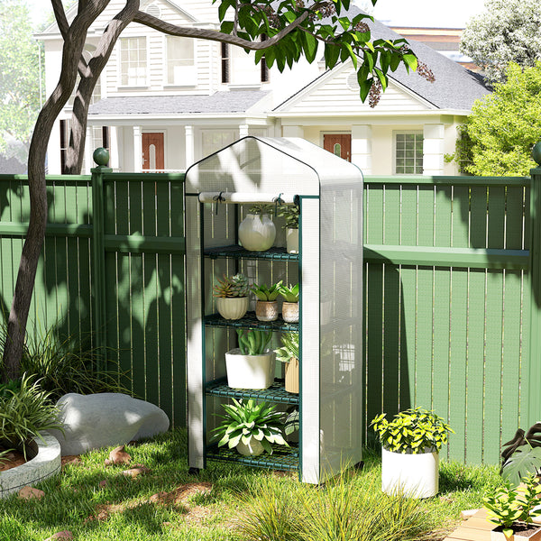 Serre de jardin avec étagères 4 niveaux, serre de balcon, bâche renforcée, châssis en acier, porte zippée, pour légumes plantes fleurs, intérieur et extérieur, 69 x 50 x 165 cm, blanc