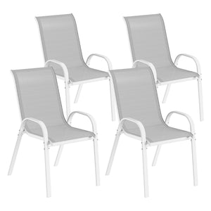 Lot de 4 chaises de jardin, chaises empilables, dossier haut incliné, tissu en maille respirante, cadre en acier, gris