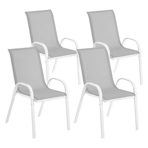 Lot de 4 chaises de jardin, chaises empilables, dossier haut incliné, tissu en maille respirante, cadre en acier, gris