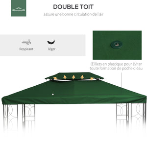 Toile de rechange pour pavillon tonnelle tente 3 x 4 m polyester haute densité 180 g/m² vert
