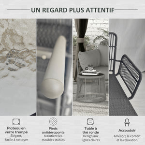 Salon de jardin extérieur d'angle moduable 4 places en résine tressée canapé de jardin extérieur avec table basse coussins grand confort inclus gris