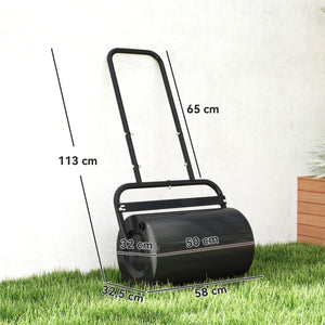 Rouleau à gazon rouleau de jardin 50 cm, remplissage sable eau, poignée ergonomique, outil de jardinage pour pelouse, patio et parc, noir