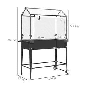 Carré potager sur pieds avec bâche en PVC, jardinière surélevée avec roues, porte zippée enroulable et trou de drainage, mini serre pour légumes, fleurs, herbes, 100 x 45 x 152 cm, noir