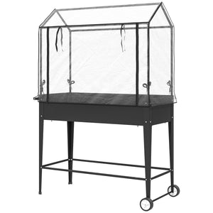 Carré potager sur pieds avec bâche en PVC, jardinière surélevée avec roues, porte zippée enroulable et trou de drainage, mini serre pour légumes, fleurs, herbes, 100 x 45 x 152 cm, noir