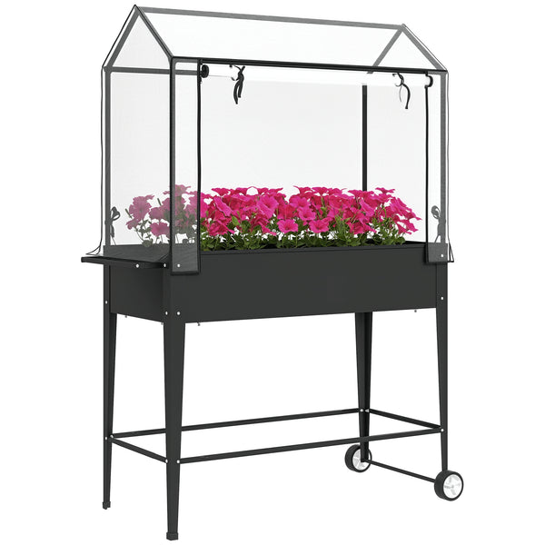 Carré potager sur pieds avec bâche en PVC, jardinière surélevée avec roues, porte zippée enroulable et trou de drainage, mini serre pour légumes, fleurs, herbes, 100 x 45 x 152 cm, noir