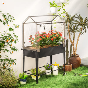 Carré potager sur pieds avec bâche en PVC, jardinière surélevée avec roues, porte zippée enroulable et trou de drainage, mini serre pour légumes, fleurs, herbes, 100 x 45 x 152 cm, noir