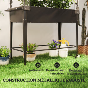 Carré potager sur pieds avec bâche en PVC, jardinière surélevée avec roues, porte zippée enroulable et trou de drainage, mini serre pour légumes, fleurs, herbes, 100 x 45 x 152 cm, noir