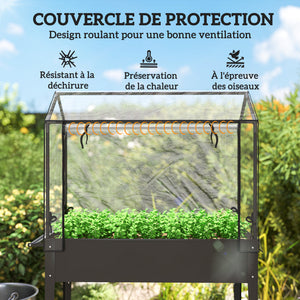 Carré potager sur pieds avec bâche en PVC, jardinière surélevée avec roues, porte zippée enroulable et trou de drainage, mini serre pour légumes, fleurs, herbes, 100 x 45 x 152 cm, noir