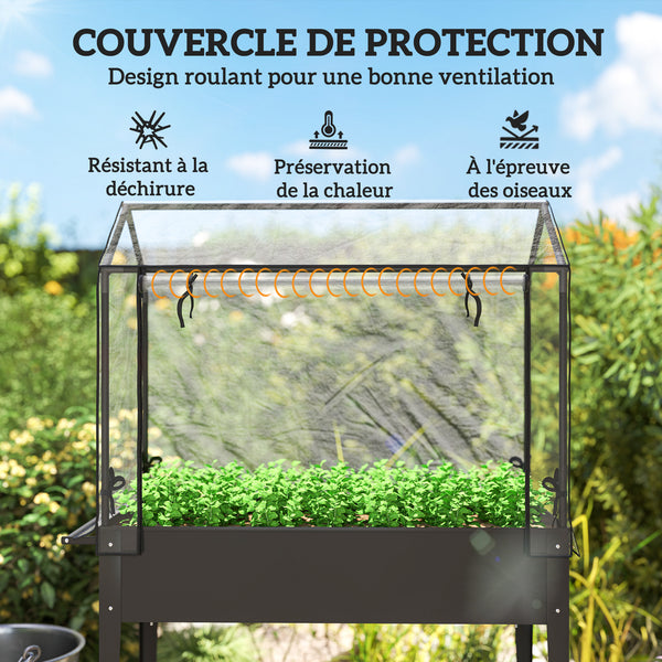 Carré potager sur pieds avec bâche en PVC, jardinière surélevée avec roues, porte zippée enroulable et trou de drainage, mini serre pour légumes, fleurs, herbes, 100 x 45 x 152 cm, noir