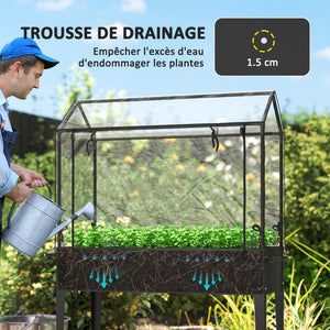 Carré potager sur pieds avec bâche en PVC, jardinière surélevée avec roues, porte zippée enroulable et trou de drainage, mini serre pour légumes, fleurs, herbes, 100 x 45 x 152 cm, noir
