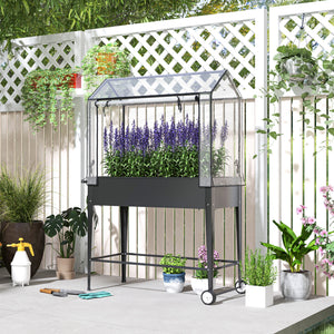 Carré potager sur pieds avec bâche en PVC, jardinière surélevée avec roues, porte zippée enroulable et trou de drainage, mini serre pour légumes, fleurs, herbes, 100 x 45 x 152 cm, noir
