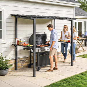 Abri pour Barbecue Tonnelle de Jardin avec Toit en Métal Galvanisé, 271 x 182 x 229 cm, Idéal pour Jardin, Terrasse et Patio, Noir