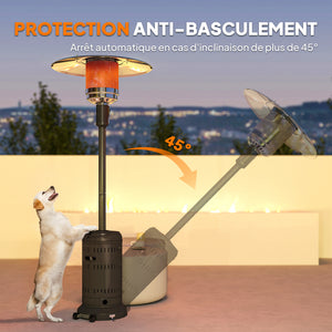 Chauffage exterieur terrasse, parasol chauffant gaz portable 11 KW niveaux de chauffe réglable avec protection anti-basculement et roulettes pour jardin, surface chauffable 7 m², noir