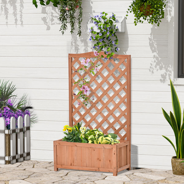 Jardinière avec treillis, bac à fleurs, lit surélevé, pour plantes grimpantes, légumes, fleurs, en bois massif, intérieur et extérieur, cour, jardin, balcon, 70 x 28 x 117 cm, marron