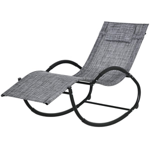 Chaise longue à bascule, transat de jardin ergonomique, bain de soleil, avec tétière, rocking chair, textilène, utilisation extérieure intérieure, gris chiné