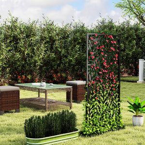 Panneau Brise Vue décoratif Extérieur, Claustra Décoratif Jardin à motif découpé en feuilles, Paravent Extérieur avec Cadre en Métal, 130 x 65 cm, Noir