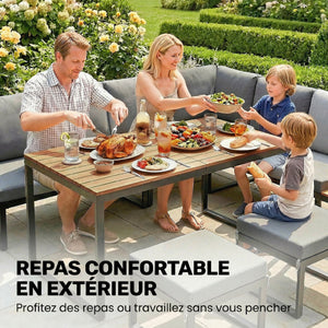 Ensemble de Jardin 6 Pièces avec Coussins, Mobilier de Jardin en Aluminium pour 6 à 8 Personnes avec Table, Canapé d'Angle pour Terrasse, Jardin, Véranda, Gris