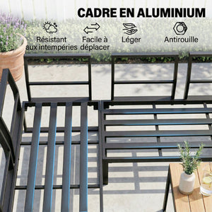 Ensemble de Jardin 6 Pièces avec Coussins, Mobilier de Jardin en Aluminium pour 6 à 8 Personnes avec Table, Canapé d'Angle pour Terrasse, Jardin, Véranda, Gris