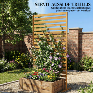 Brise-vue Bois à Lamelles - Claustra Paravent Extérieur Autoportant pour Jardin Terrasse - Panneau Occultant 170cm avec Treillis pour Plante Grimpante, Séparateur d'espace Naturel, Marron