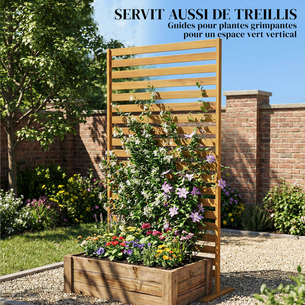 Brise-vue Bois à Lamelles - Claustra Paravent Extérieur Autoportant pour Jardin Terrasse - Panneau Occultant 170cm avec Treillis pour Plante Grimpante, Séparateur d'espace Naturel, Marron