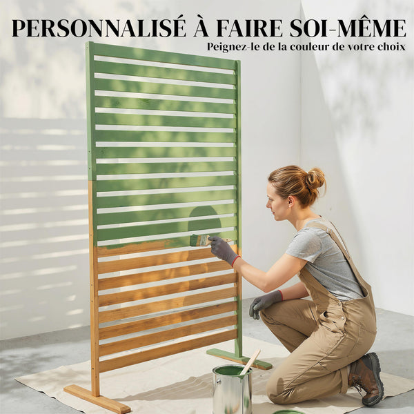 Brise-vue Bois à Lamelles - Claustra Paravent Extérieur Autoportant pour Jardin Terrasse - Panneau Occultant 170cm avec Treillis pour Plante Grimpante, Séparateur d'espace Naturel, Marron