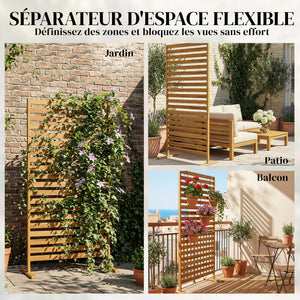 Brise-vue Bois à Lamelles - Claustra Paravent Extérieur Autoportant pour Jardin Terrasse - Panneau Occultant 170cm avec Treillis pour Plante Grimpante, Séparateur d'espace Naturel, Marron