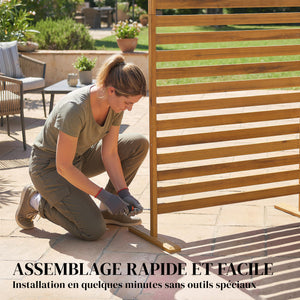 Brise-vue Bois à Lamelles - Claustra Paravent Extérieur Autoportant pour Jardin Terrasse - Panneau Occultant 170cm avec Treillis pour Plante Grimpante, Séparateur d'espace Naturel, Marron