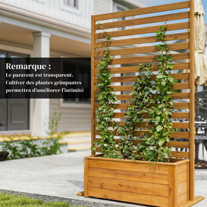 Brise-vue Bois à Lamelles - Claustra Paravent Extérieur Autoportant pour Jardin Terrasse - Panneau Occultant 170cm avec Treillis pour Plante Grimpante, Séparateur d'espace Naturel, Marron