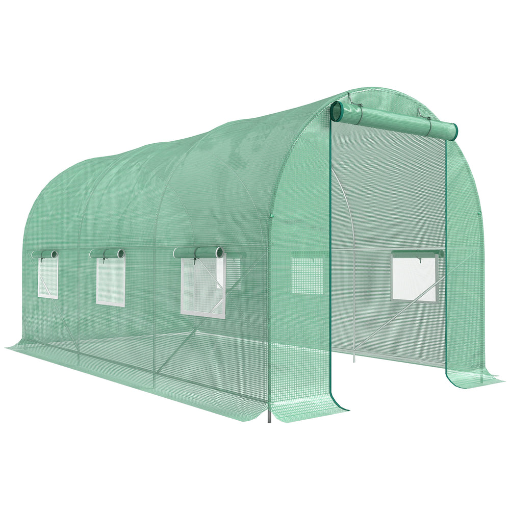 Serre de Jardin Tunnel 4,5L x 2l x 2H m châssis Tubulaire Acier galvanisé renforcé 1,8 cm 6 fenêtres 1 Porte Vert
