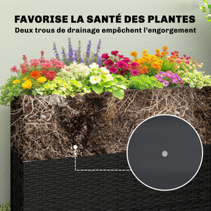 Jardinière surélevée en résine tressée, support de fleurs avec bac amovible et pieds réglables, cadre en acier, pour fleurs et légumes dans patio, balcon, terrasse, noir