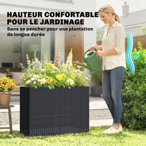 Jardinière surélevée en résine tressée, support de fleurs avec bac amovible et pieds réglables, cadre en acier, pour fleurs et légumes dans patio, balcon, terrasse, noir