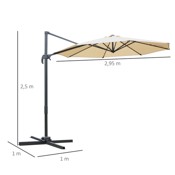Parasol déporté octogonal inclinable parasol rotatif 360° avec pied en croix 8 beleines manivelle inclus châssis alu. acier Ø 3 x 2,5H m beige