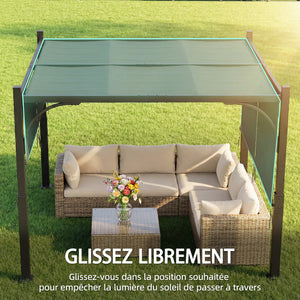 Pergola de jardin 3 x 3 m, tonnelle de jardin avec Auvent coulissant, structure métallique, abri solaire extérieur pour terrasse ou balcon, Gris Foncé