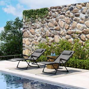Lot de 2 bain de soleil, chaise longue pliante avec appuie-tête en textilène, transat jardin extérieur inclinable de plage camping piscine terrasse, 90 x 65 x 112 cm, gris